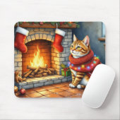 Abyssinian Cat Sitting by Fireplace with Christmas Muismat (Met muis)