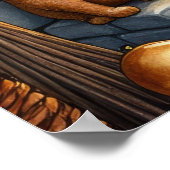 Abyssinian Cat Sitting by Fireplace with Christmas Poster (Hoek)