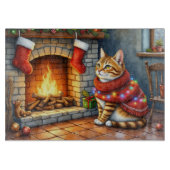 Abyssinian Cat Sitting by Fireplace with Christmas Snijplank (Voorkant)