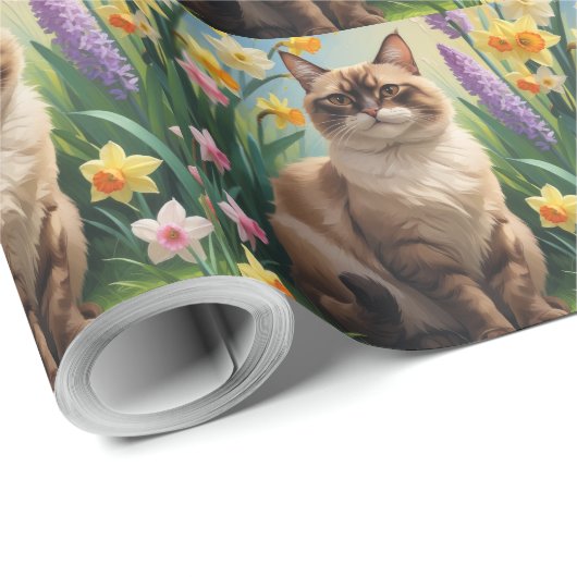 Abyssinian Cat Spring Flowers Painting Cadeaupapier (Rol Hoek)
