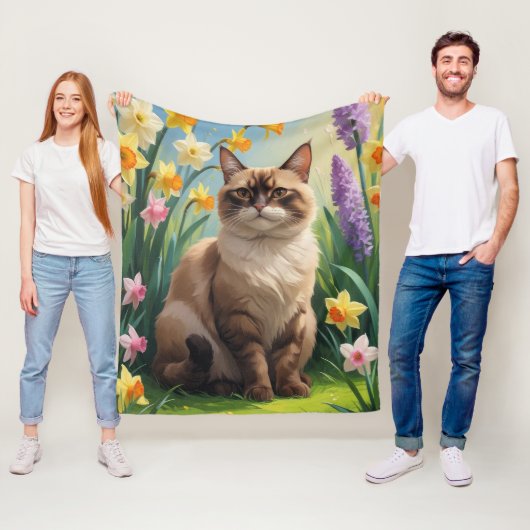 Abyssinian Cat Spring Flowers Painting Fleece Deken (In situ)