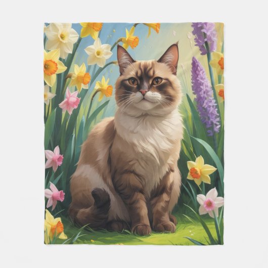 Abyssinian Cat Spring Flowers Painting Fleece Deken (Voorkant)
