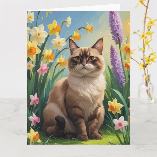 Abyssinian Cat Spring Flowers Painting Kaart (Gele Bloem)