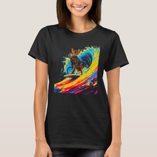 Abyssinian Cat Surfing T-shirt (Voorkant)