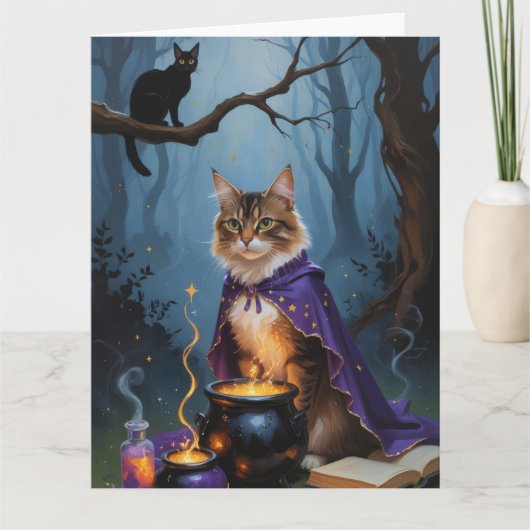 Abyssinian Cat Whimsical Halloween Schilderij Kaart (Voorkant)