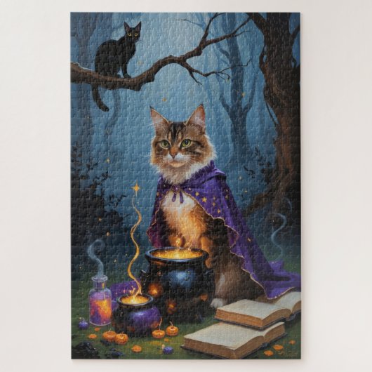 Abyssinian Cat Whimsical Halloween Schilderij Legpuzzel (Verticaal)