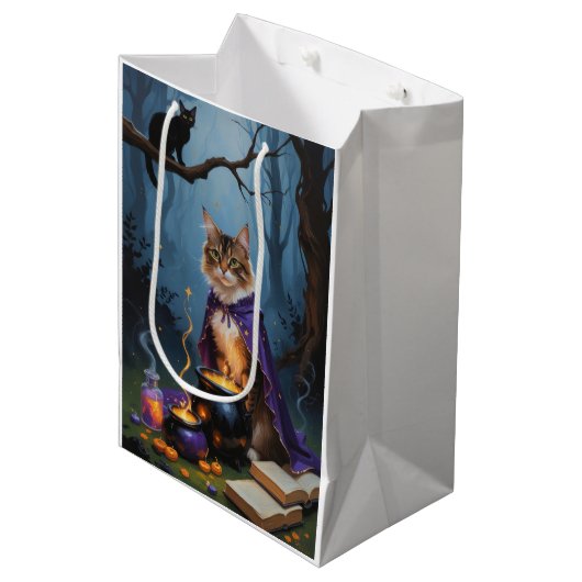 Abyssinian Cat Whimsical Halloween Schilderij Medium Cadeauzakje (Voorkant Gekanteld)