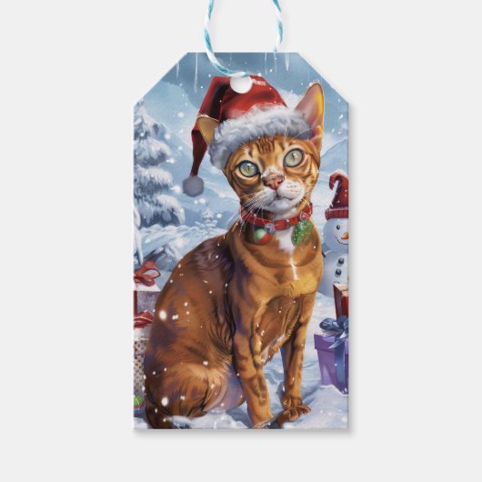 Abyssinian Cat Winter Wonderland Christmas Joy Cadeaulabel (Voorkant)
