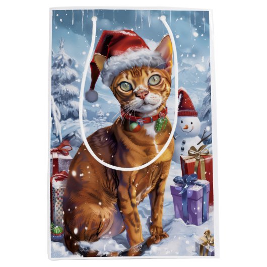 Abyssinian Cat Winter Wonderland Christmas Joy Medium Cadeauzakje (Voorkant)