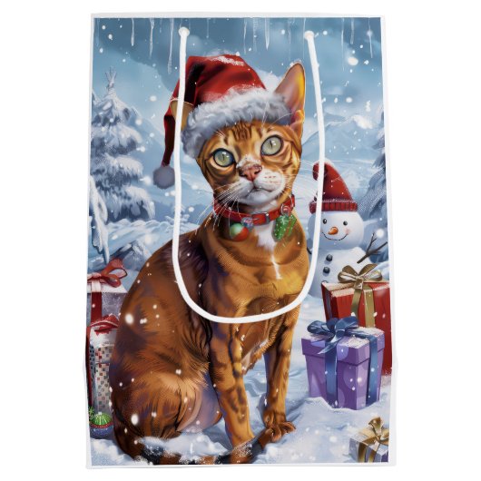 Abyssinian Cat Winter Wonderland Christmas Joy Medium Cadeauzakje (Achterkant)