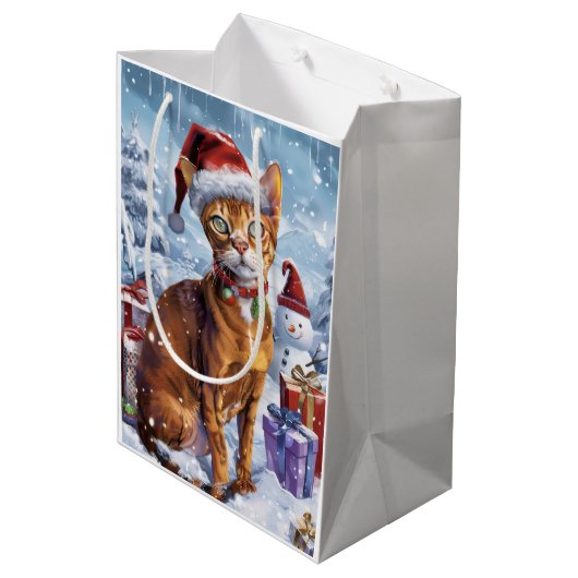 Abyssinian Cat Winter Wonderland Christmas Joy Medium Cadeauzakje (Achterkant Gekanteld)