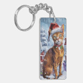 Abyssinian Cat Winter Wonderland Christmas Joy Sleutelhanger (Voorkant Links)