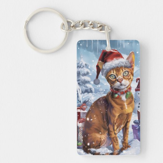Abyssinian Cat Winter Wonderland Christmas Joy Sleutelhanger (Voorkant)