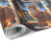 Abyssinian Cat With Christmas Lights Holiday Cadeaupapier (Rol Hoek)
