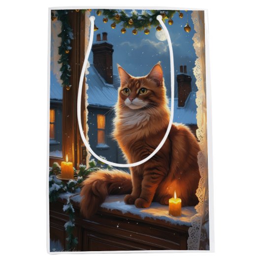 Abyssinian Cat With Christmas Lights Holiday Medium Cadeauzakje (Voorkant)