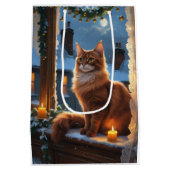 Abyssinian Cat With Christmas Lights Holiday Medium Cadeauzakje (Achterkant)