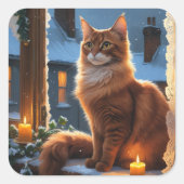 Abyssinian Cat With Christmas Lights Holiday Vierkante Sticker (Voorkant)