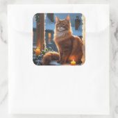 Abyssinian Cat With Christmas Lights Holiday Vierkante Sticker (Tas)