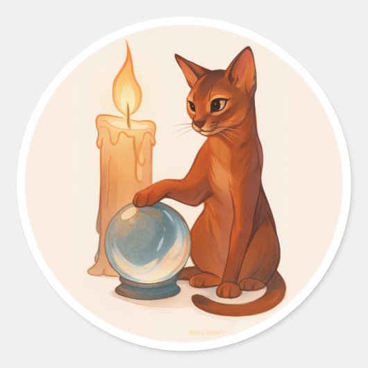 Abyssinian cat with silver crystal ball ronde sticker (Voorkant)