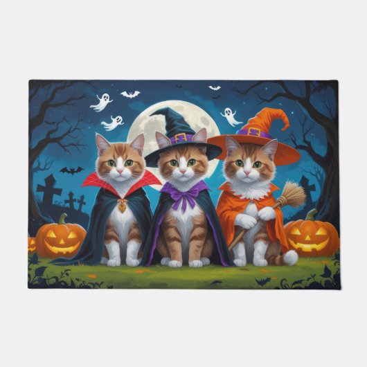 Abyssinian Cats Pumpkin Halloween Grappig Deurmat (Voorkant)