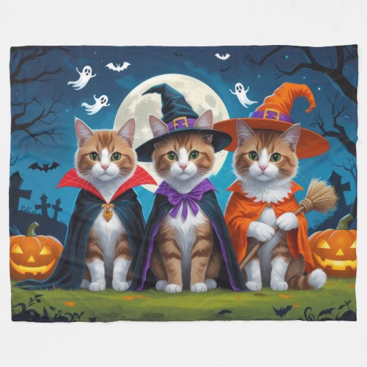 Abyssinian Cats Pumpkin Halloween Grappig Fleece Deken (Voorkant (Horizontaal))