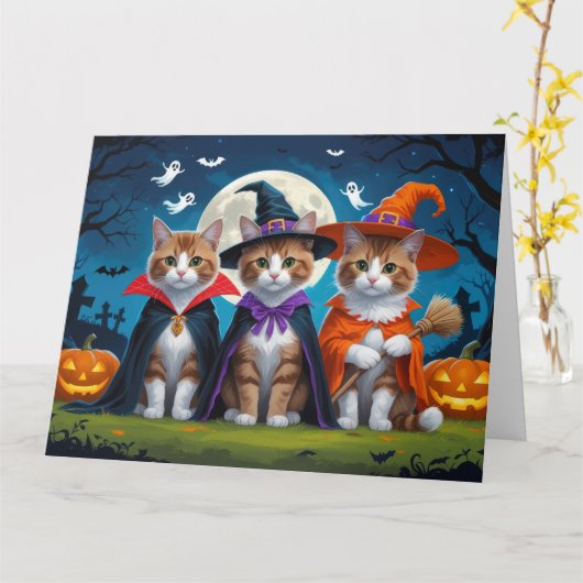 Abyssinian Cats Pumpkin Halloween Grappig Kaart (Gele Bloem)