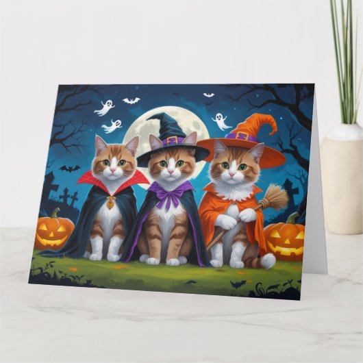 Abyssinian Cats Pumpkin Halloween Grappig Kaart (Voorkant)