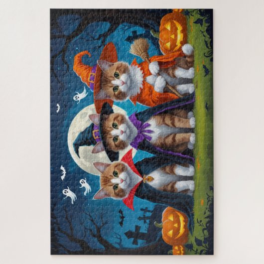 Abyssinian Cats Pumpkin Halloween Grappig Legpuzzel (Verticaal)
