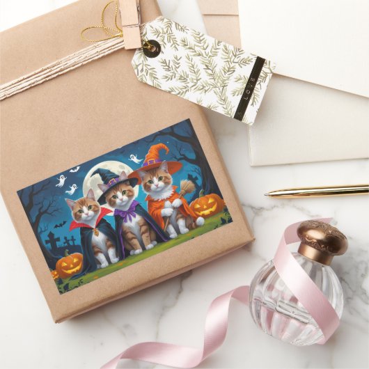 Abyssinian Cats Pumpkin Halloween Grappig Rechthoekige Sticker (Geschenken)