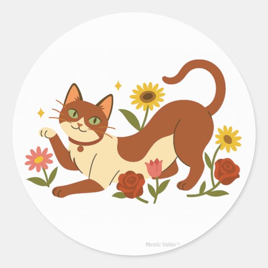 Abyssinian in the Daisies Classic Round Sticker (Voorkant)
