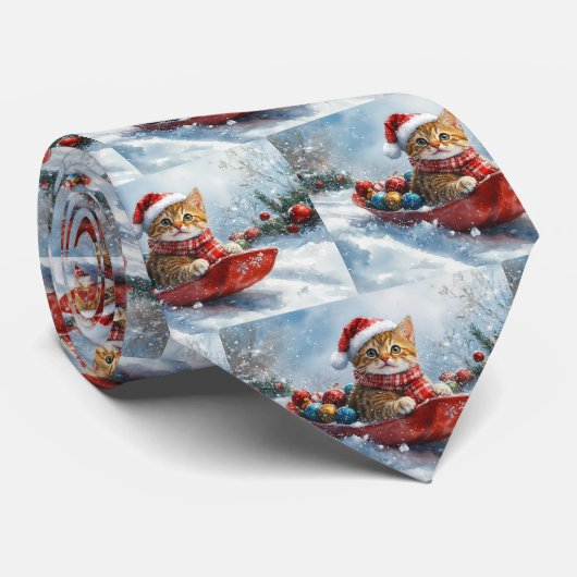 Abyssinian kat in slee Let it Snow Kerstmis Stropdas (Opgerold)