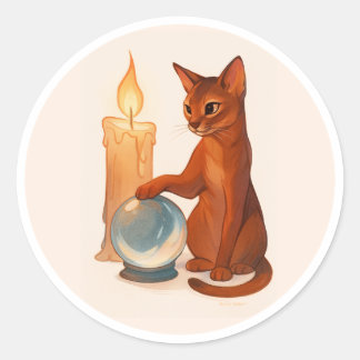 Abyssinian kat met zilveren kristallen bol klassie ronde sticker
