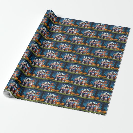Abyssinian katten pompoen Halloween grappig Cadeaupapier (Uitgerold)