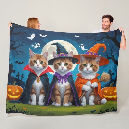 Abyssinian katten pompoen Halloween grappig Fleece Deken (In situ)