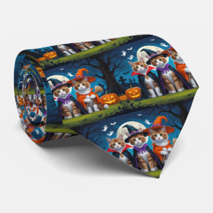Abyssinian katten pompoen Halloween grappig Stropdas