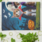 Abyssinian katten pompoen Halloween grappig Theedoek (Gevouwen)