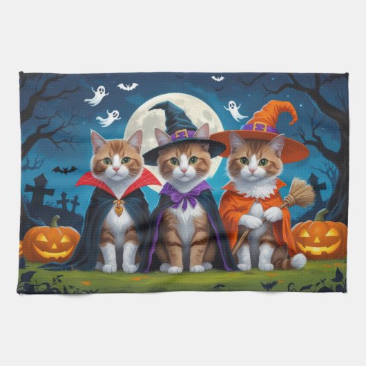 Abyssinian katten pompoen Halloween grappig Theedoek (Horizontaal)