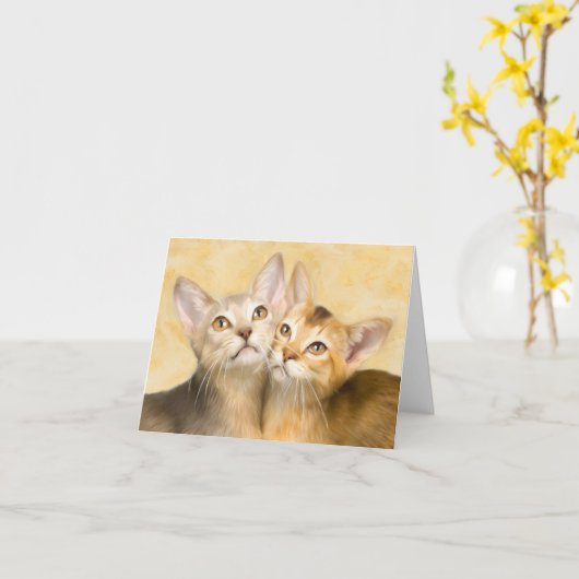 Abyssinian Kittens Kaart (Gele Bloem)
