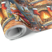 Abyssinian Sitting Fireplace with Christmas Lights Cadeaupapier (Rol Hoek)