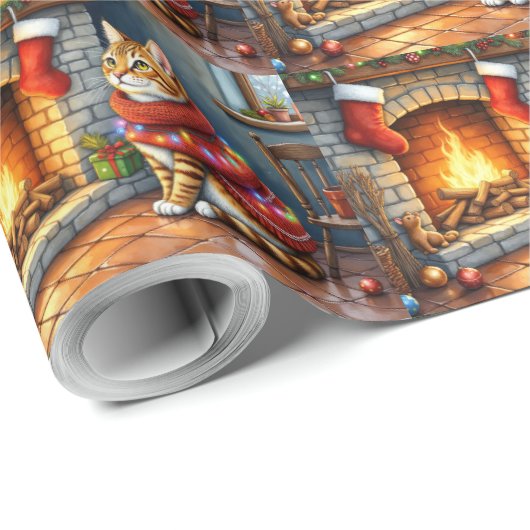 Abyssinian Sitting Fireplace with Christmas Lights Cadeaupapier (Rol Hoek)