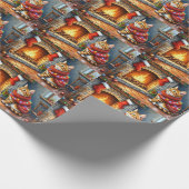 Abyssinian Sitting Fireplace with Christmas Lights Cadeaupapier (Hoek)