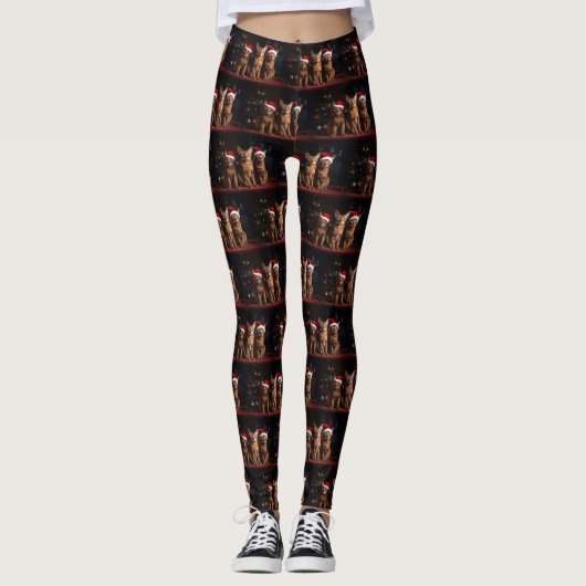 Abyssinien bij de open haard Kerstmis Leggings (Voorkant)