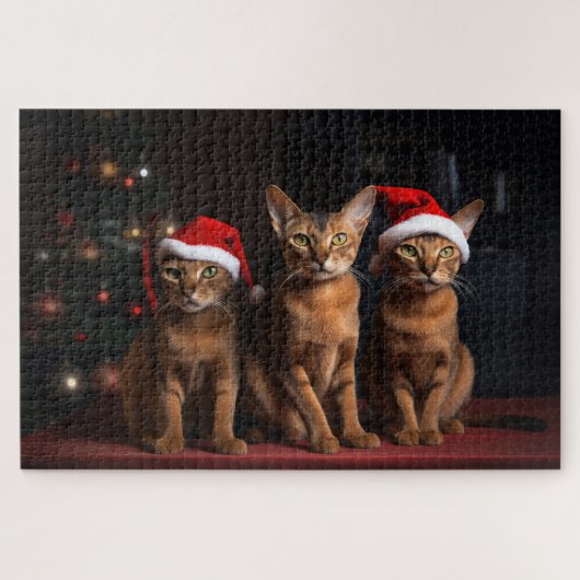 Abyssinien bij de open haard Kerstmis Legpuzzel (Horizontaal)