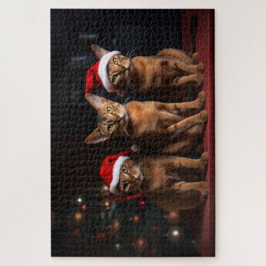 Abyssinien bij de open haard Kerstmis Legpuzzel (Verticaal)