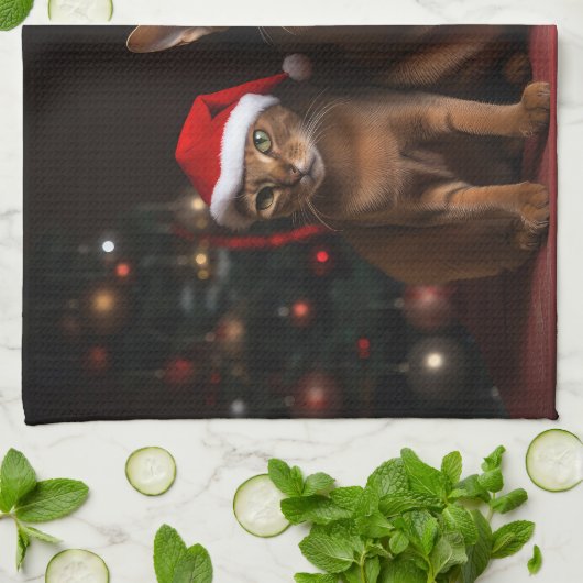 Abyssinien bij de open haard Kerstmis Theedoek (Gevouwen)