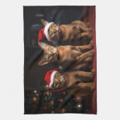 Abyssinien bij de open haard Kerstmis Theedoek (Verticaal)