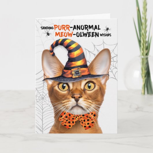 Abyssinien Halloween Kat PURRanormale MEOWolween Feestdagen Kaart (Voorkant)