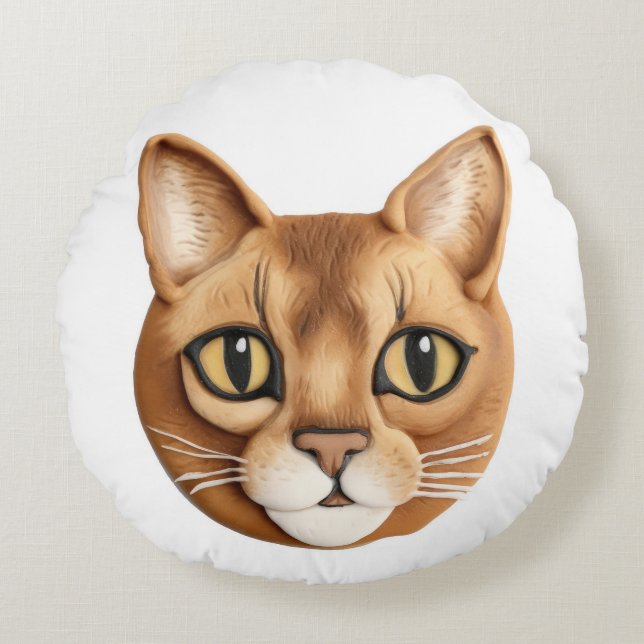 Abyssinische Cat 3D geïnspireerd Rond Kussen (Voorkant)