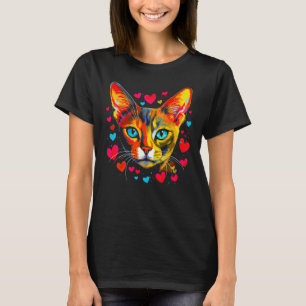 Abyssinische kat blauw roze rood hart t-shirt