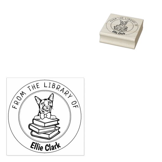 Abyssinische kat, boek uit de bibliotheek van rubberstempel (Gestempeld)